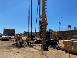 Drilling auger cast test piles at the LPR Site