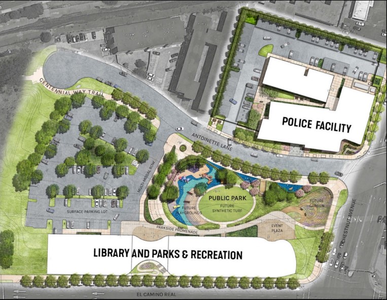 Site plan showing the Library and Police Station projects